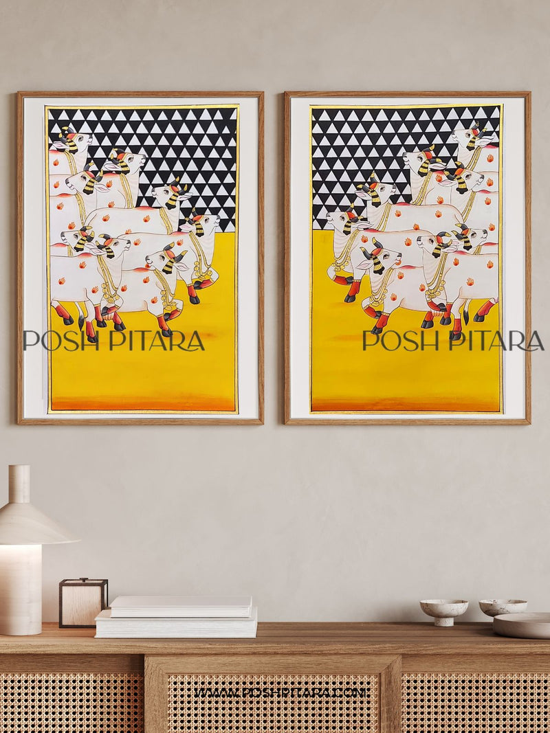 Gow Sangam Fusion Pichwai  - Set of 2 (Handpainted)
