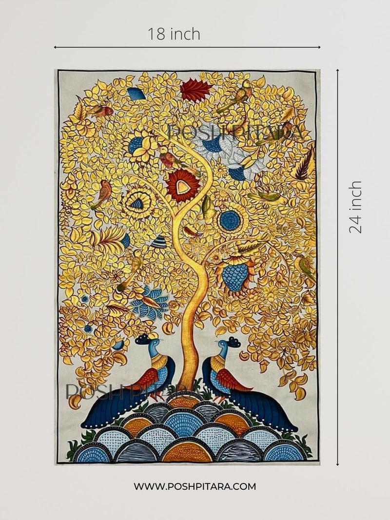 Golden Tree of Life (Kalpvriksha) – Handpainted on Cotton Cloth