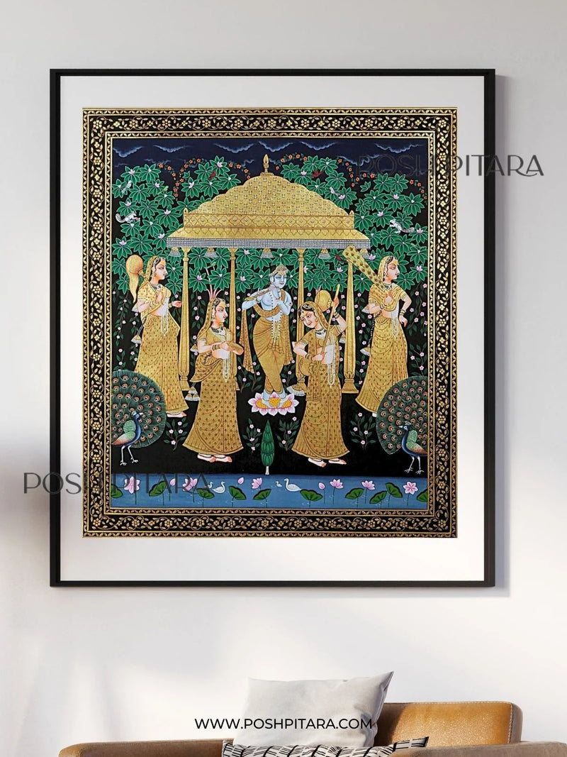 KRISHNA AND HIS BELOVED GOPIS PICHWAI (Handpainted)