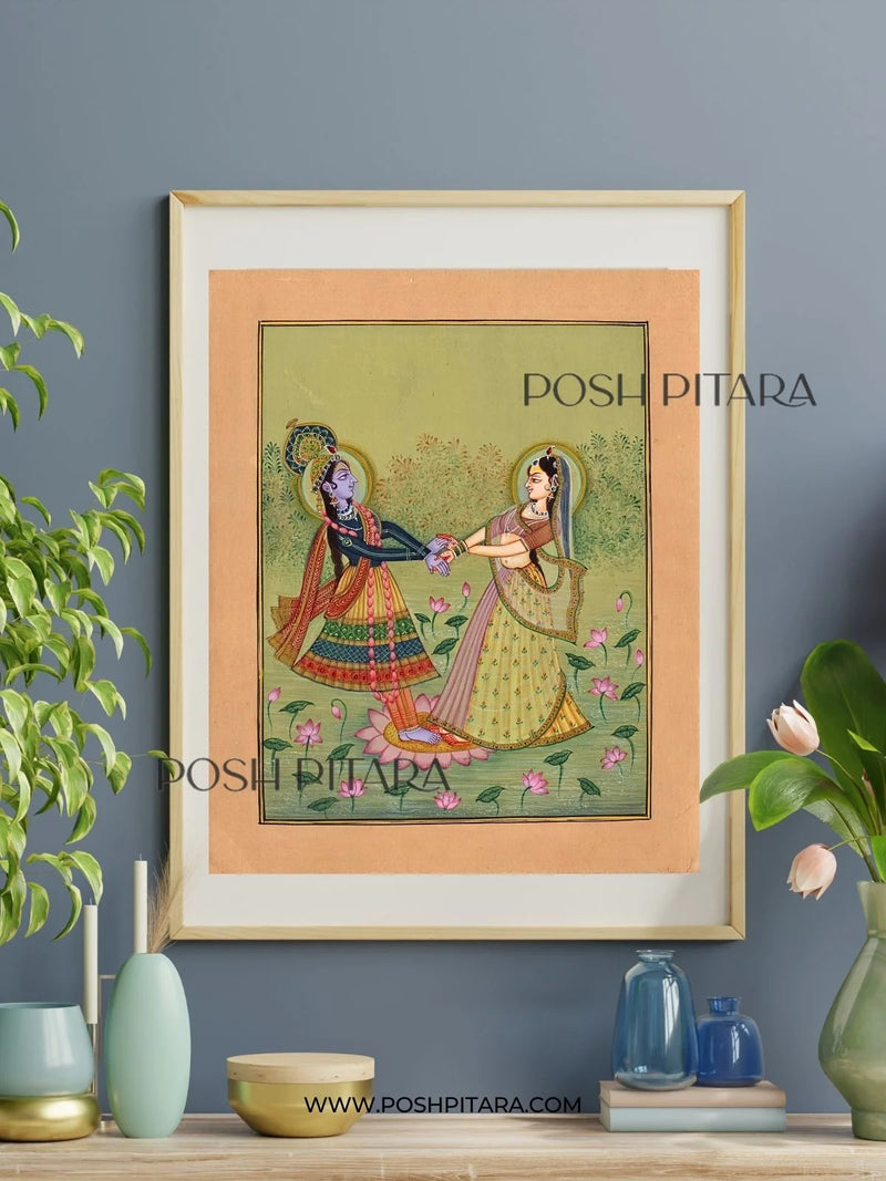 RADHA KRISHNA'S JOYFUL RASA PICHWAI (Handpainted)
