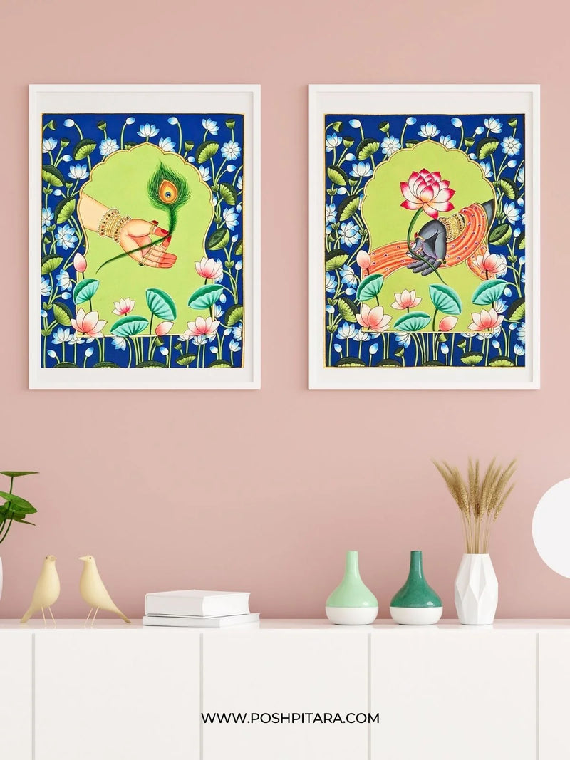 RADHA KRISHNA'S LOVING HANDS PICHWAI (Handpainted)