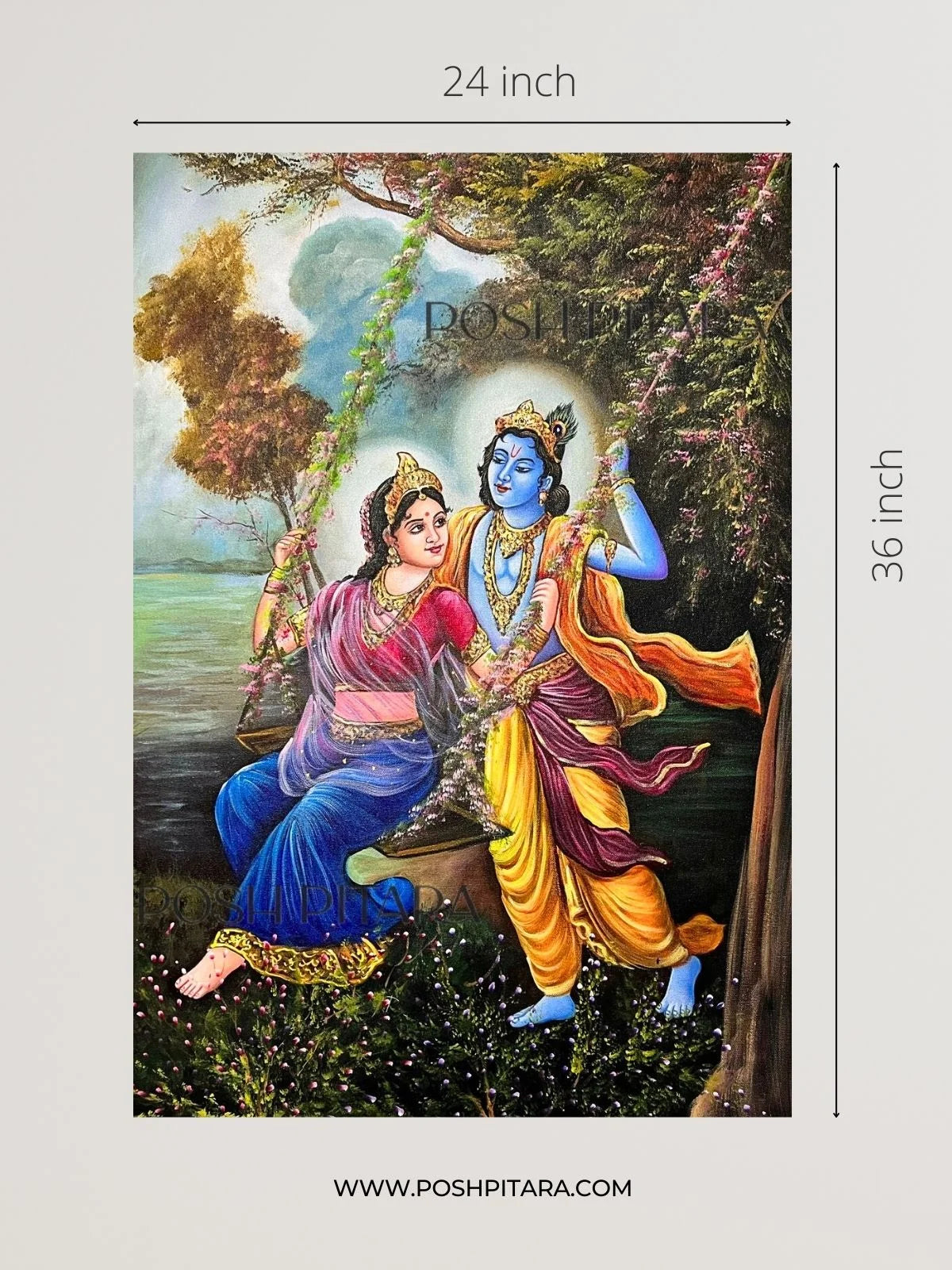 SWINGING SERENADE OF RADHA KRISHNA CANVAS PAINTING (Handpainted 
