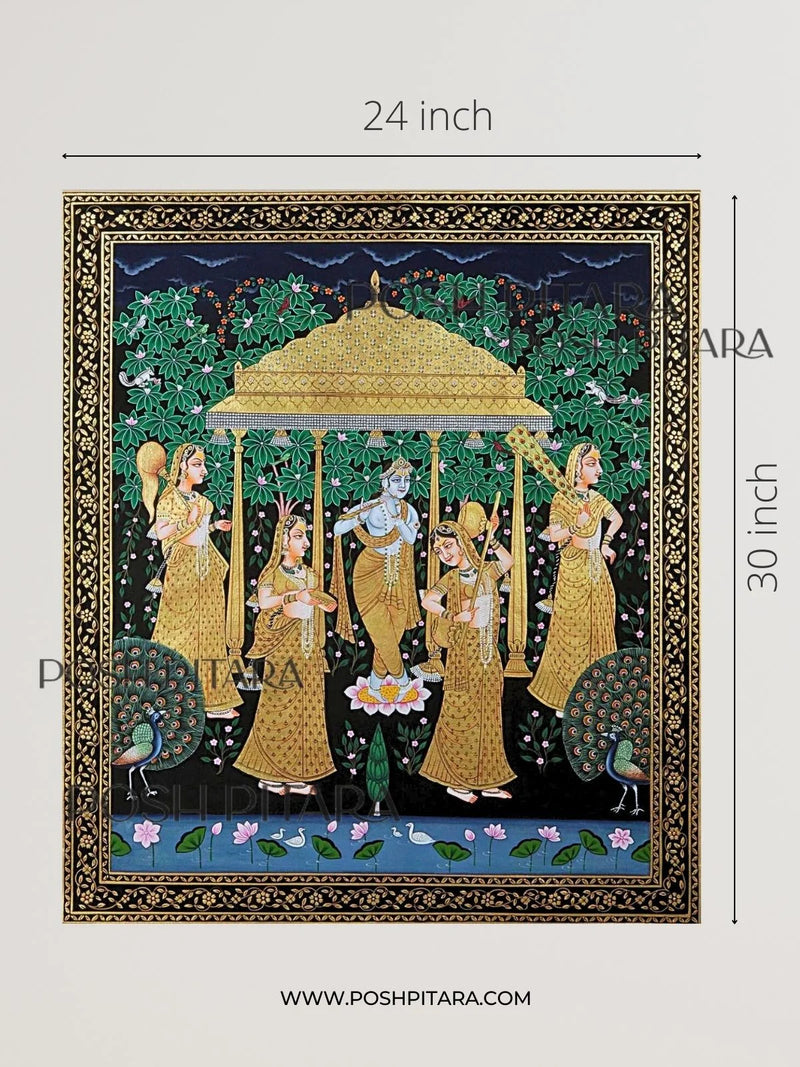 KRISHNA AND HIS BELOVED GOPIS PICHWAI (Handpainted)