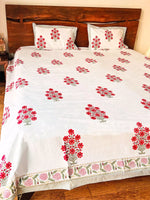 MAJESTIC MUGHAL BLOOM HANDBLOCK PRINTED BEDSHEET WITH REVERSIBLE PILLOW CASES