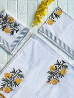 YELLOW BLOSSOMS HAND BLOCK PRINTED BEDSHEET WITH PILLOW CASES