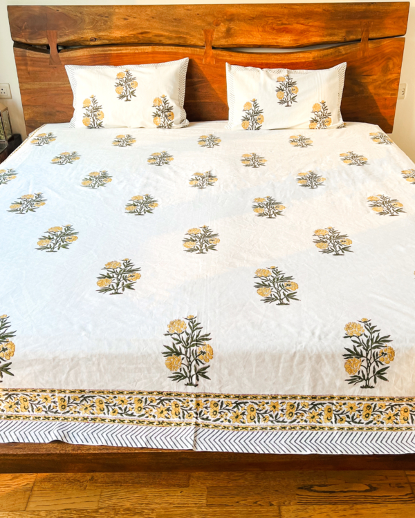 Yellow Blossoms hand block printed bedsheet 1