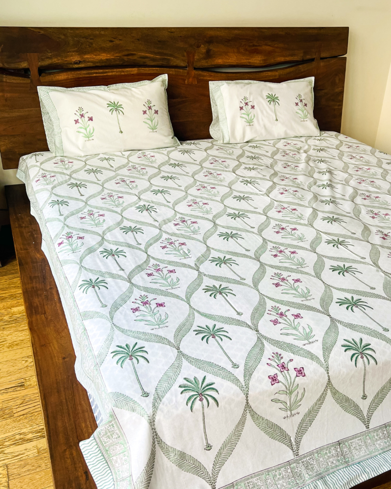Enchanting Palm & Floral Jaal handblock printed bedsheet 3