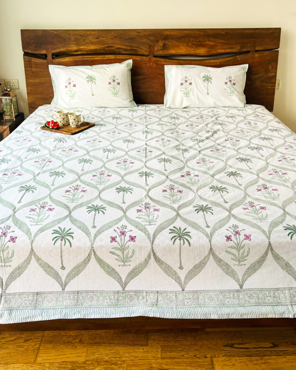 Enchanting Palm & Floral Jaal handblock printed bedsheet 4