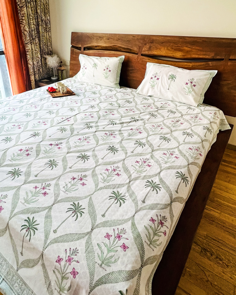 Enchanting Palm & Floral Jaal handblock printed bedsheet 6