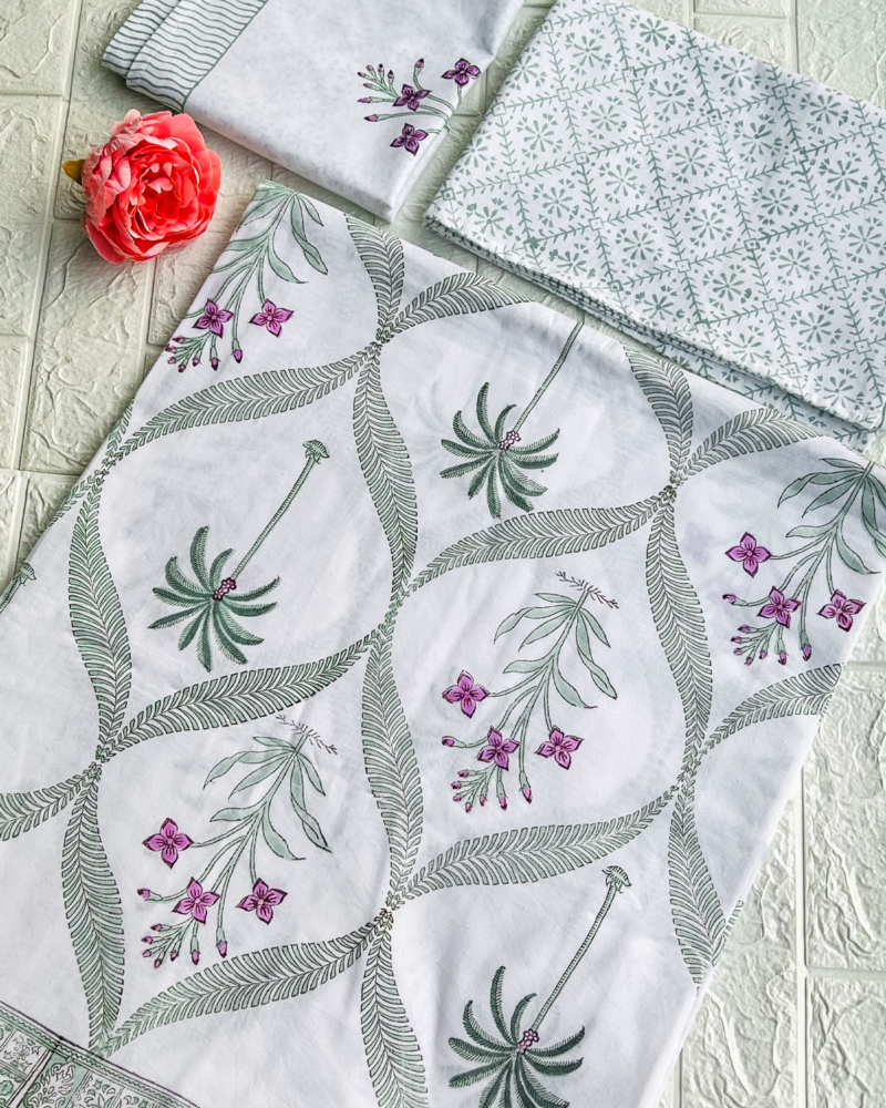 Enchanting Palm & Floral Jaal handblock printed bedsheet 8