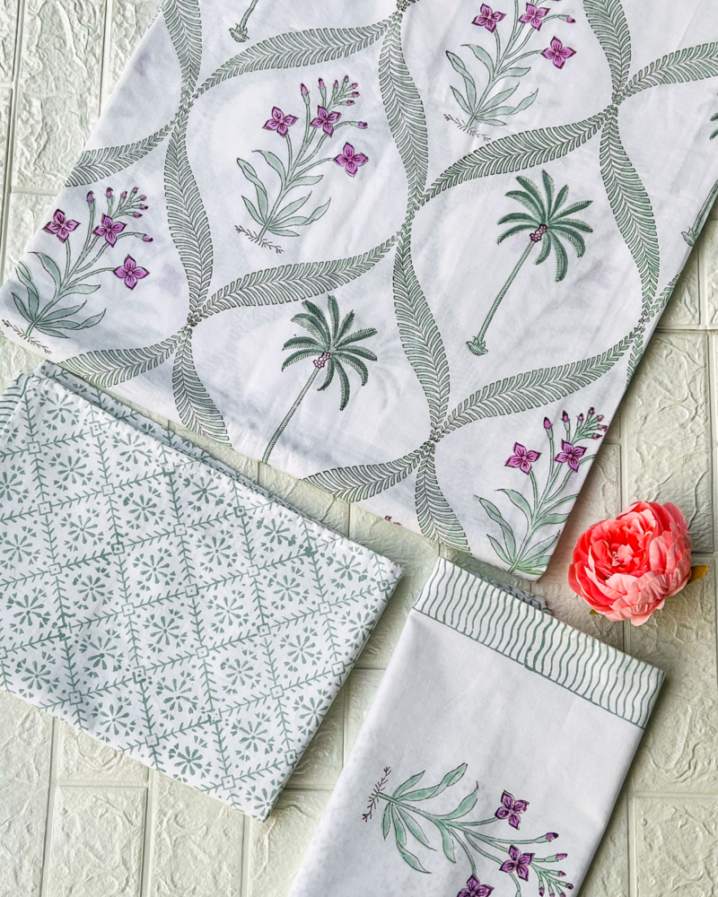 Enchanting Palm & Floral Jaal handblock printed bedsheet 9