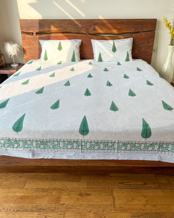 Blissful Green Jaipuri hand block painted bedsheet